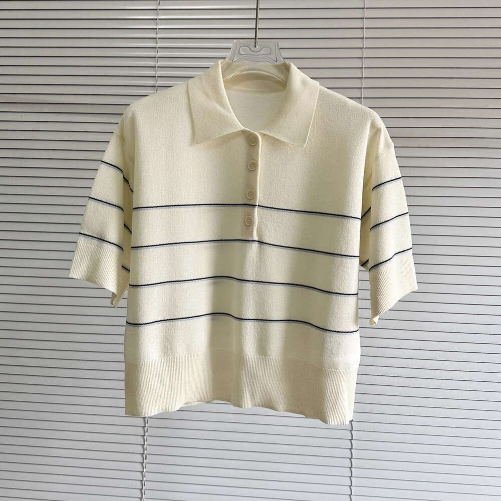 2026 designer high-end elegant women's summer French design striped Polo collar short sleeved c10 knitted top