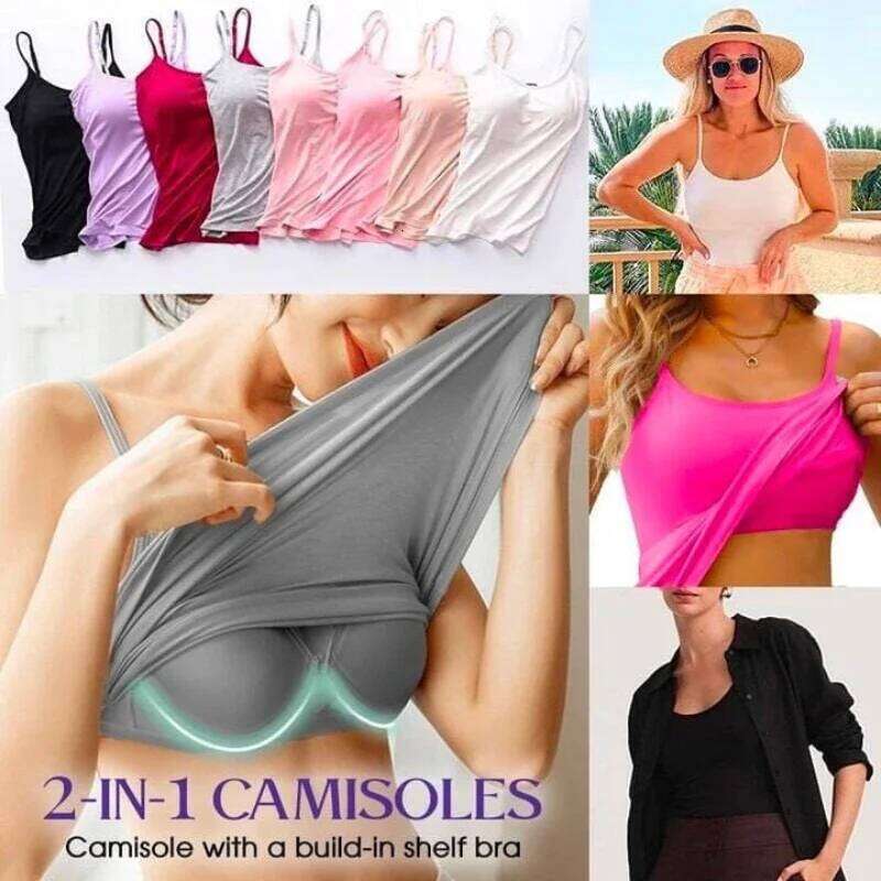 Sexy Tops Solid Padded Spaghetti Women Camisole with Built in Bra Cami Vest Tank Top 2024