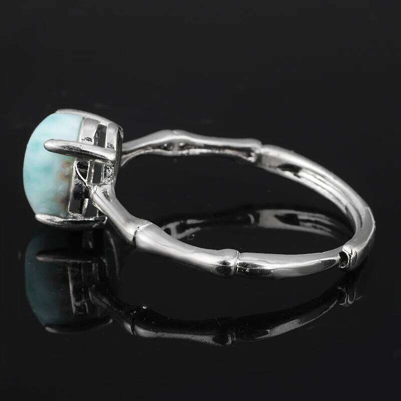 1pc natural gemstone larimar Oval women adjustable copper-plated silver ring for parties gifts jewelry H260312