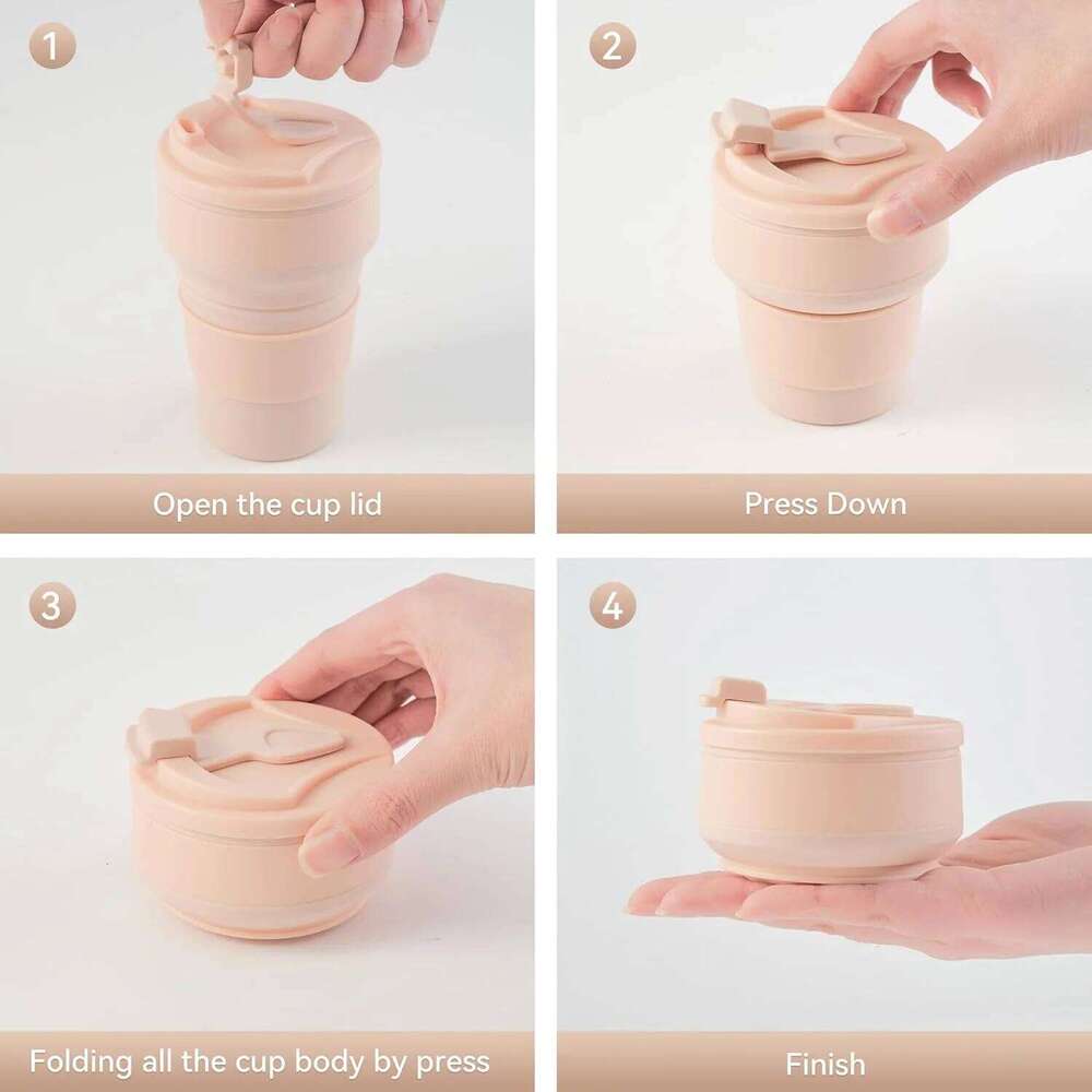 Collapsible Silicone Travel with Lid - Portable Reusable Drinking Cup for Camping, Hiking, and Outdoor Activities Z260314