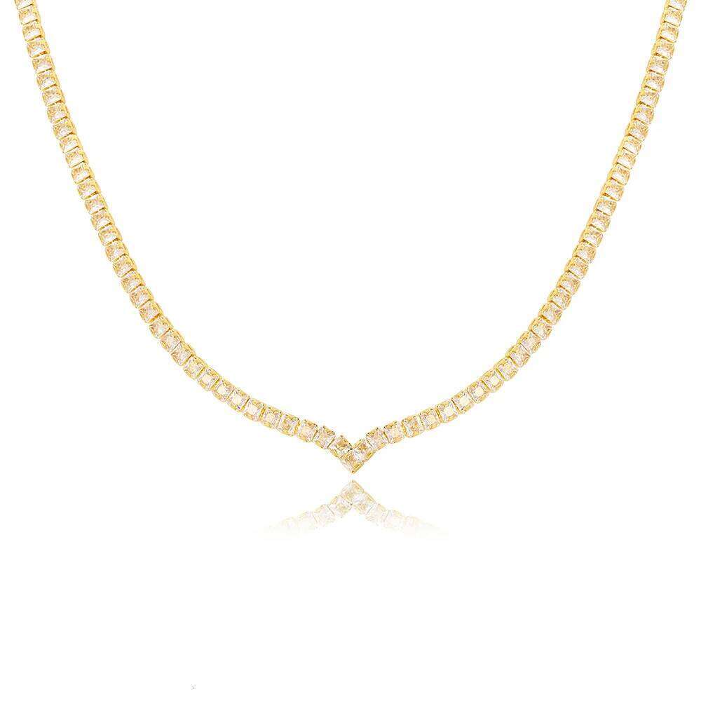 Fashion V Shape CZ Tennis Necklace for Women Gold Statement Iced Out Crystal Choker Collar Jewelry Accessories H260312
