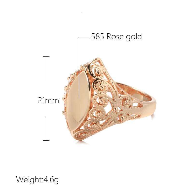 Kinel Hot Fashion Glossy for Women 585 Rose Gold Unique Pattern Rhombus Rings Ethnic Bride Wedding Jewelry 2022 New H260312