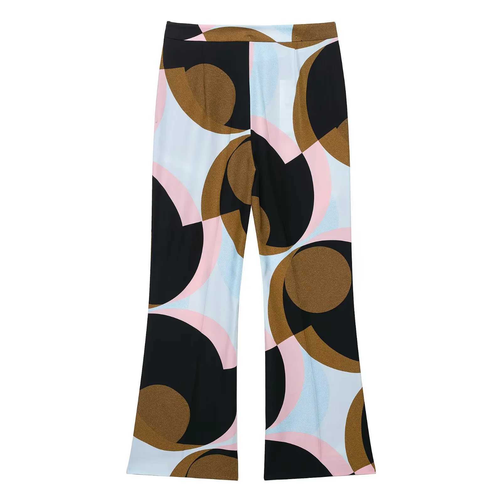 Geometric Print Patchwork Vest Pants Sets For Women 2 Piece Feather Decoration V-Neck Tank Tops Suits Casual Woman Outfits M260313