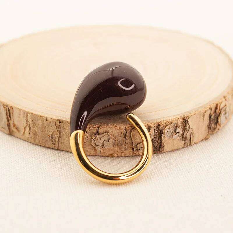CARLIDANA Water Chic Jewelry Gold Plated Oil Drop Finger No Fade Stainless Steel Enamel C Shaped Ring for Women H260312