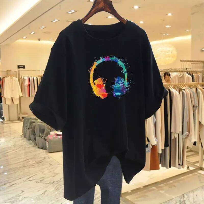 Women Fashion Pure Cotton Short Sleeve T-shirt Summer Casual Loose Chic Printing Top Tees Lady Basic Pullovers Y2k Clothes M-6XL Z260314