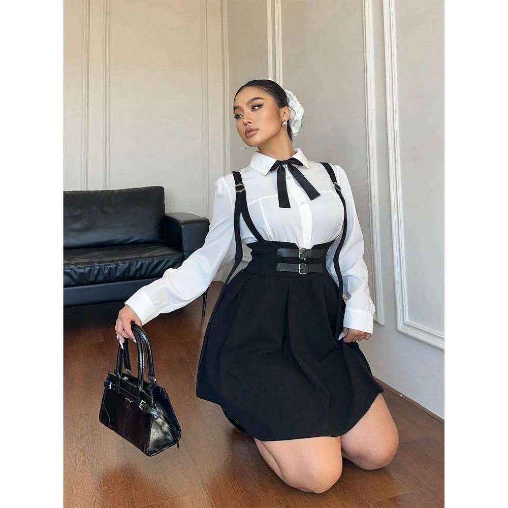 Plus Size Women's High Waisted Solid Peplum Suspender Elegant Casual Pure Colour Y2K Skirt Z260314