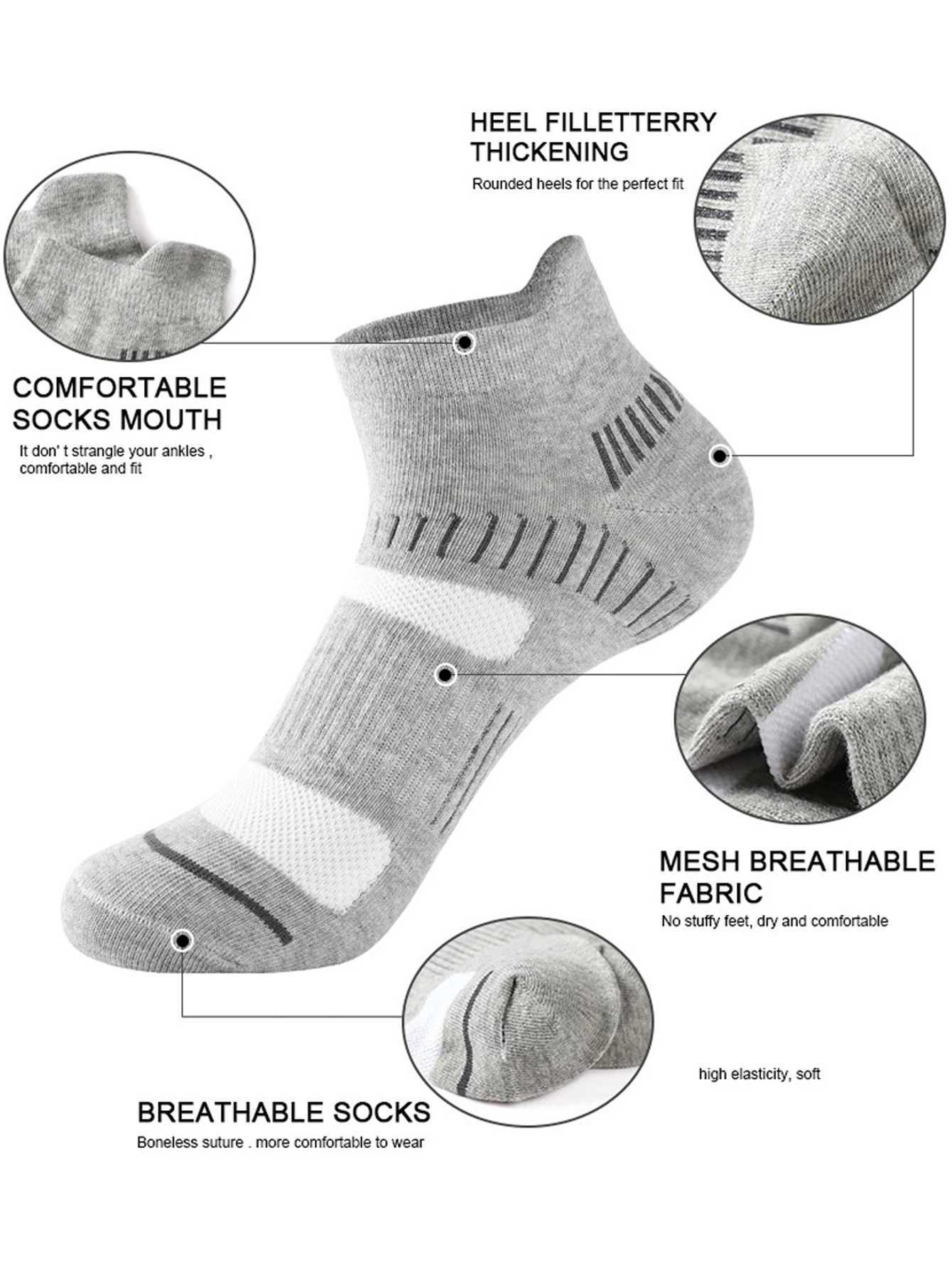 5 Pairs Men Cotton Sports Socks Mesh Breathable Running Basketball Cycling Male Short Socks Set For Men D260313