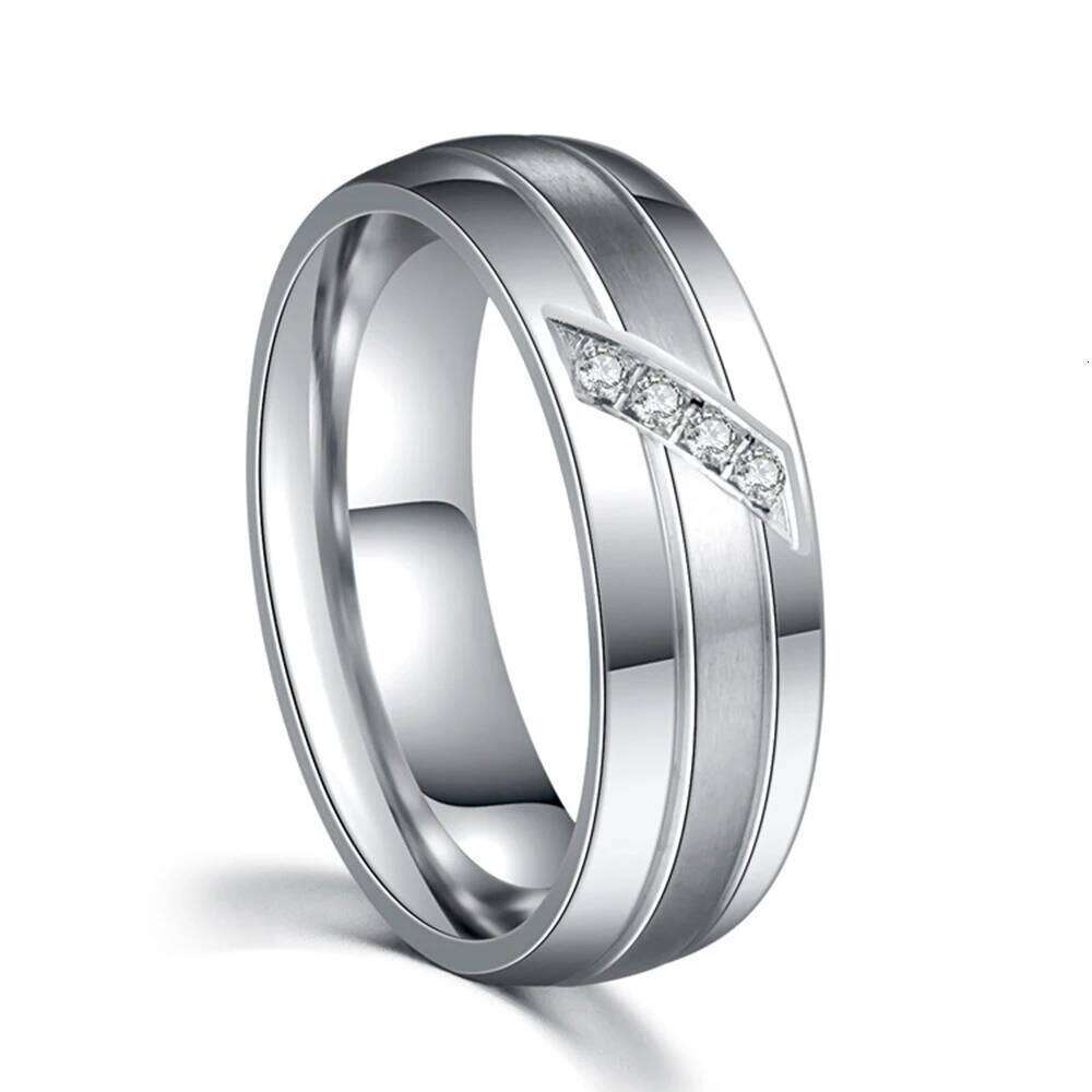 Fashion Engagement Gold-Color Rings for Couple Silver Color Crystal Zircon Titanium Steel Wedding r Jewelry Anniversary Gift H260312