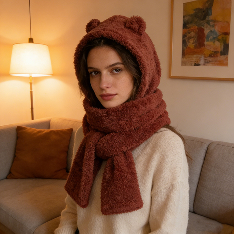 Cozy Winter 3-in-1 Plush Hat Scarf and Gloves Set Multifunctional Warm Winter Accessory