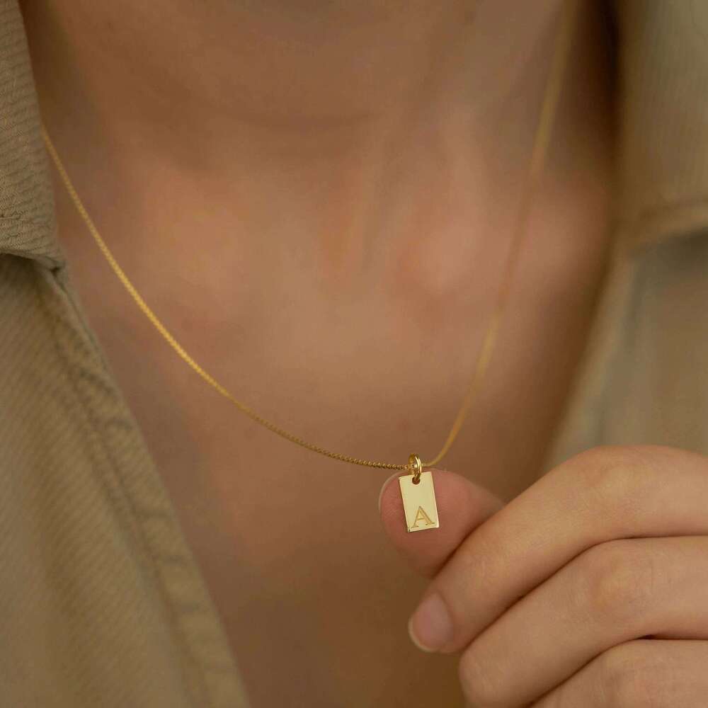 18K Gold Plated Initial Letter Square Pendant for Women Trendy Stainless Steel Box Chain Necklace Waterproof Jewelry H260312
