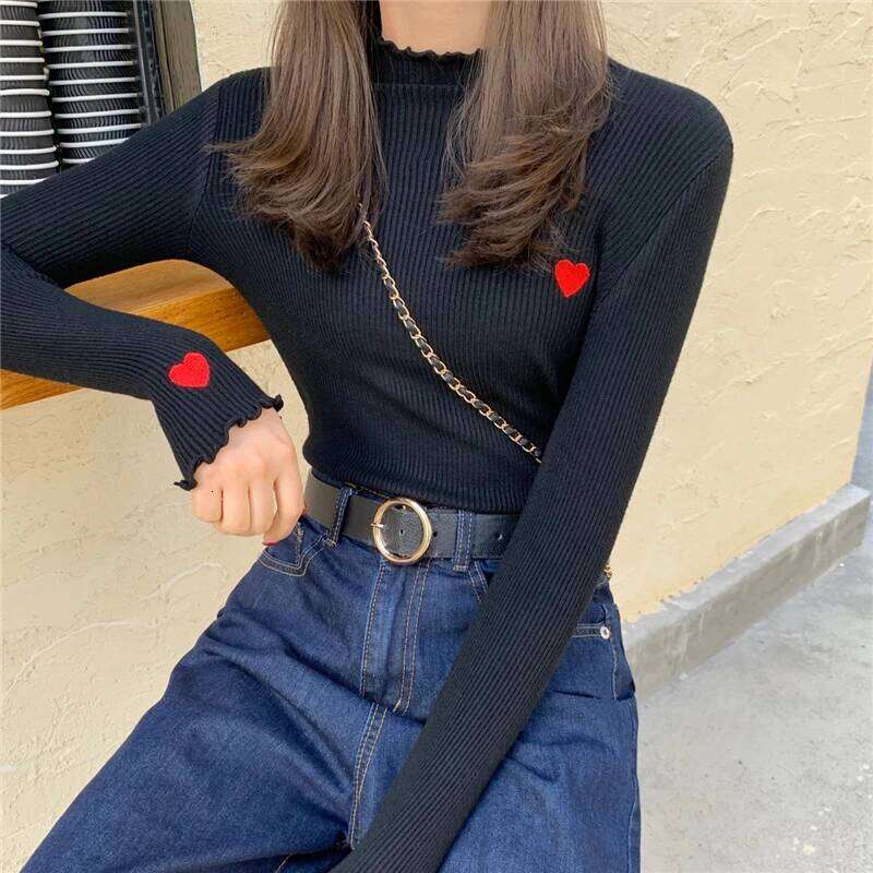 Embroidery Turtleneck Ruched High Elastic Solid 2025 Fall Winter Fashion Sweater Women Slim Sexy Knitted Pullovers Z260313