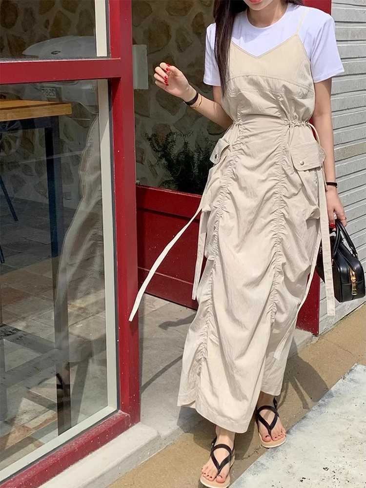 Ele Summer V-ne Pleated Waist-cinching Dr with Large kets Womens ter Dr High Waist Commute Sle Other MatT260314