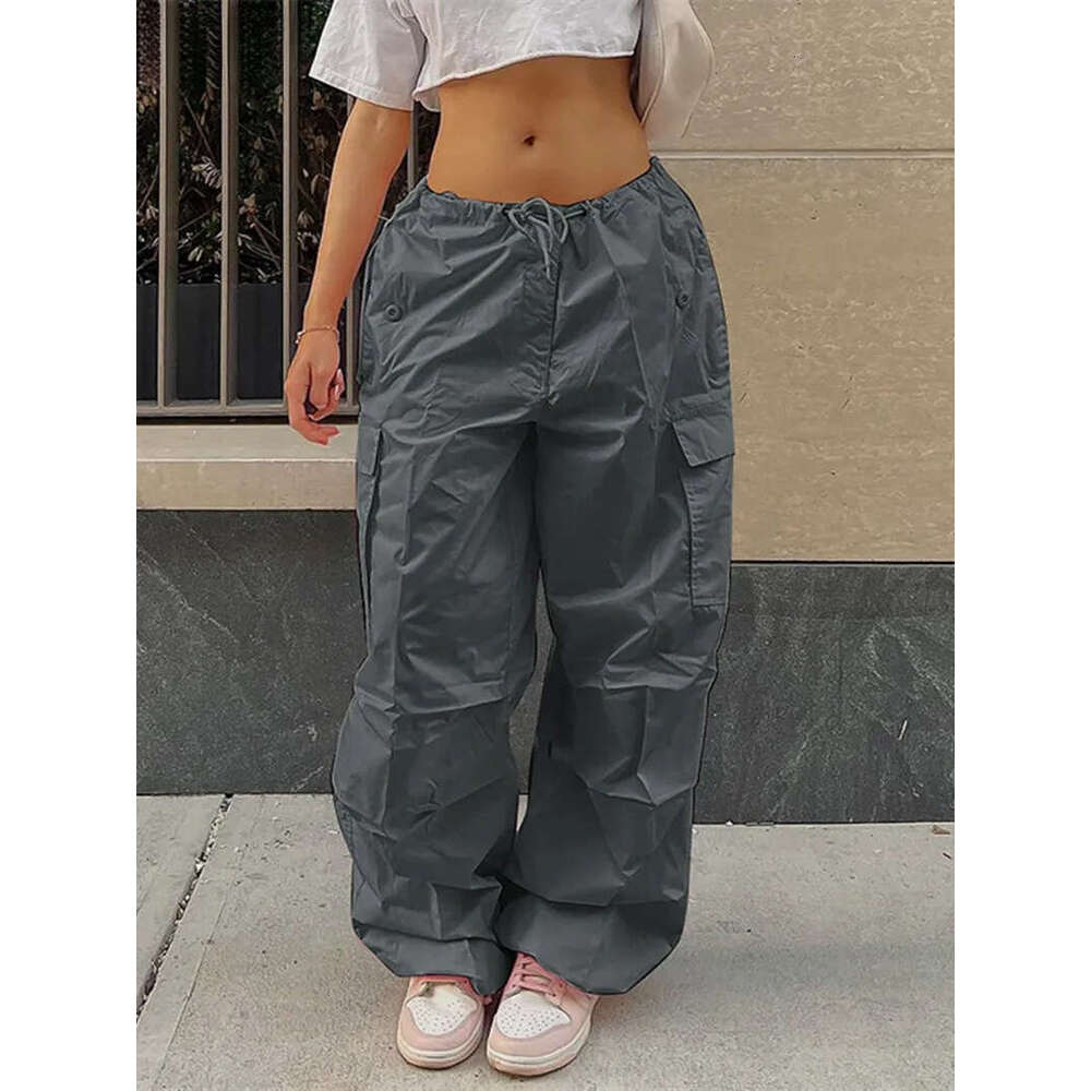 Women's Capris Y2K Pockets Oversized Drawstring Low Waist Parachute Loose Fit Sweatpants Trousers Women Jogger Cargo Pants Streetwear Outfits 221