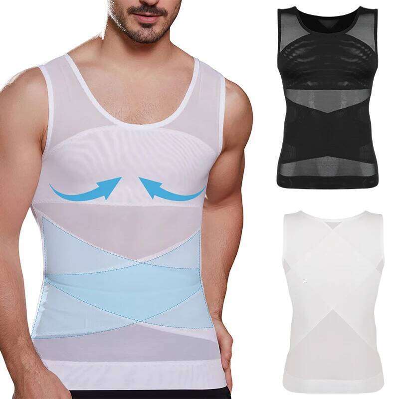 Men Shirt Slimming Undershirt Body Shaper Chest Compression Tummy Control Tank Top Shapewear Underwear 26Y0313