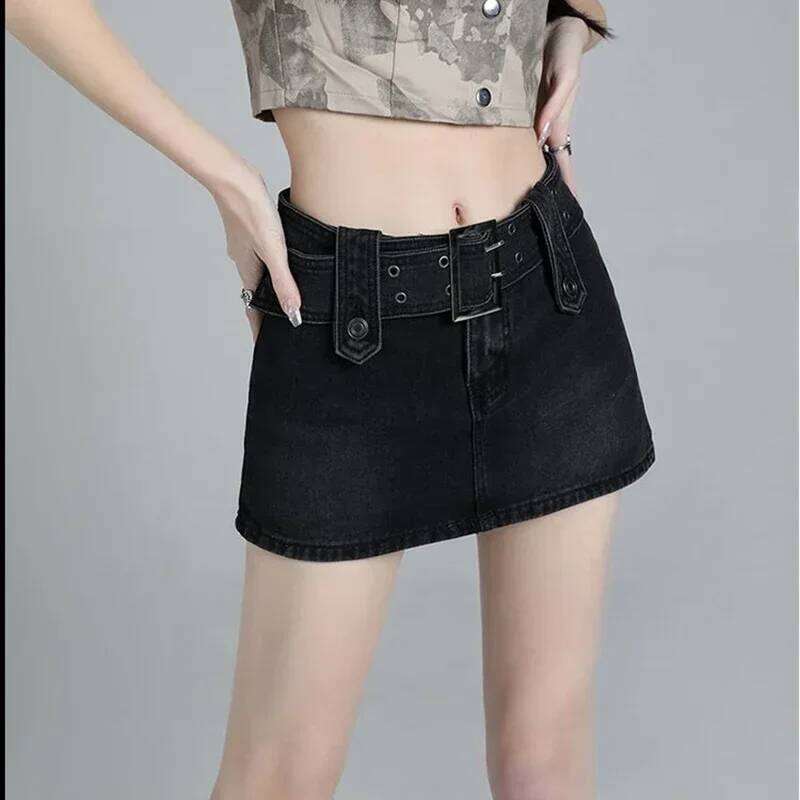 Ins Women American High Waist Gothic Jeans Girls Vintage Wrap Hips Denim Dress Female Streetwear Blue Black A Line Skirts Z260314