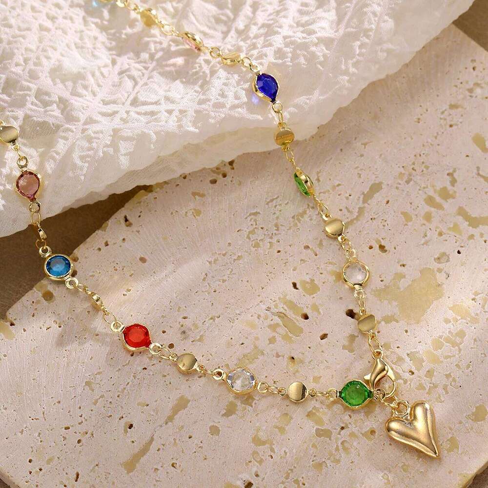 Women's Colorful Crystal Heart Necklaces Simple Long Tassel Gold Color Pendant Necklace Fashion Y-shaped Sweater Chain New H260312