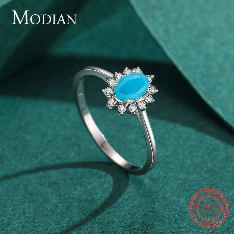 MODIAN Classic Crown Female Ring Pure 925 Sterling Silver Natural Turquoise Elegant Fashion Rings For Women Christmas Jewelry H260312