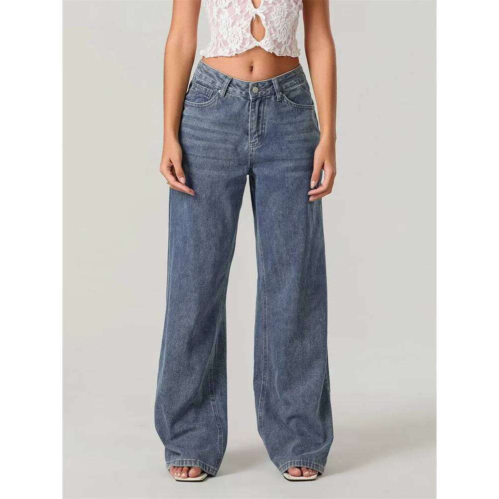 Women Fashion Jeans Star Pattern Loose Denim Spring Fall Casual Low Waist Trousers Wide Leg Pants Z260313