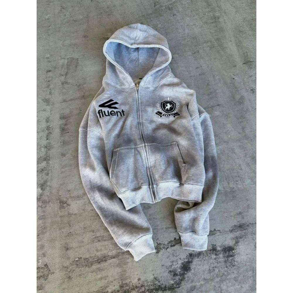 Hip hop zipper solid color spray printed hoodie for both men women, loose fitting clothing, warm and versatile in autumn Z260315