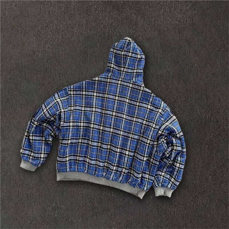 Casual Retro Men's Zipper Hoodie Goth Y2k Striped Plaid Double Sided Clothing Women Hip Hop Street Gray Jacket Sweatshirt Unisex Z260315