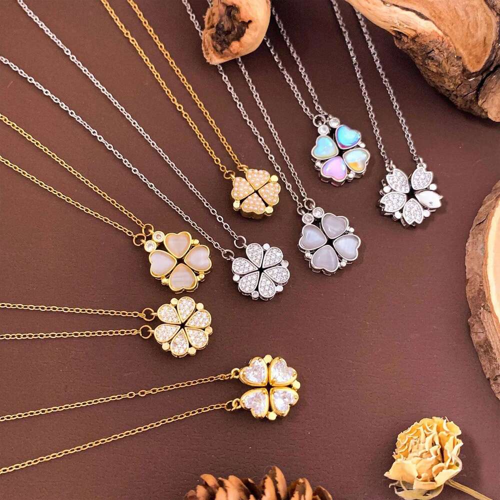 Magnetic -Petal Flower Design Necklace Women's Fashionable Versatile Non-Fading Titanium Steel Jewelry Cross-Border H260312