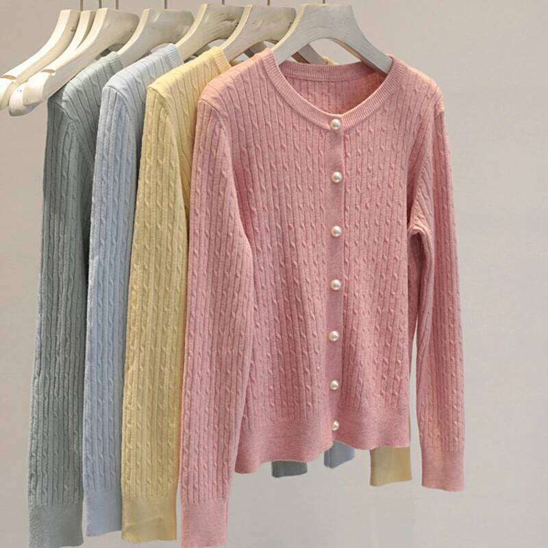 Elegant Long Sleeve Knitwear Tops Women Autumn Winter Single Breasted Sweater O Neck Thick Warm Knitted Cardigan Female Z260313