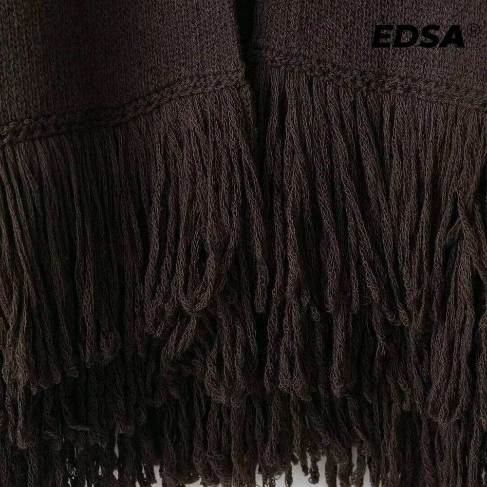EDSA Women Fringed Knitted Cardigan with Single Button Long Sleeves Round Neck Open Stitch Sweater Tops Z260313