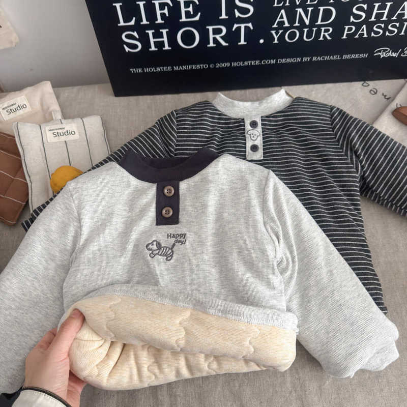 Pullover Children's silk cotton three-layer thickened thermal clothing boys' and girls' padded T-shirt toddler base layer shirt self-he