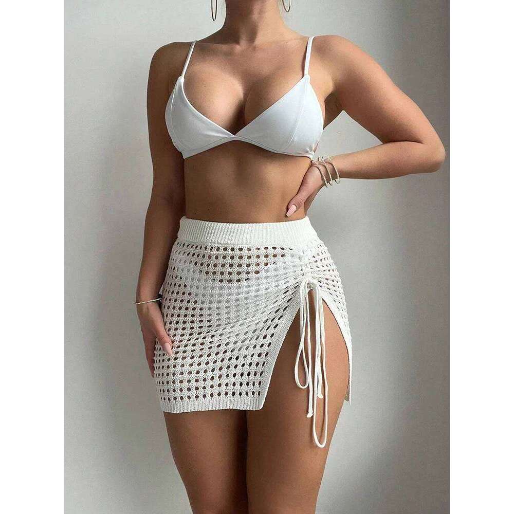 Beach Fashion Elegant Sweater Pool Hollow Bikini Mask Knitted Splashing Festival Sexy Short Skirt Z260314