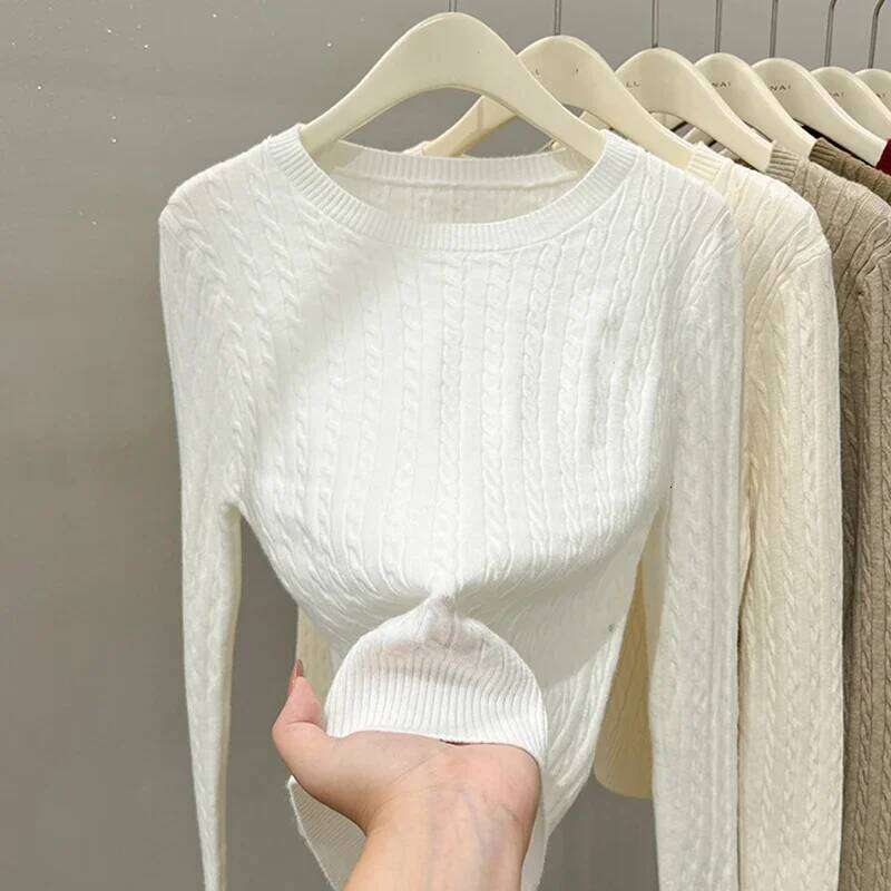 Sweaters Black Long Sleeve Knitted Pullovers Fashion O-Neck Knit Sweater Pullover Tops Women Clothing Q1076 Z260314