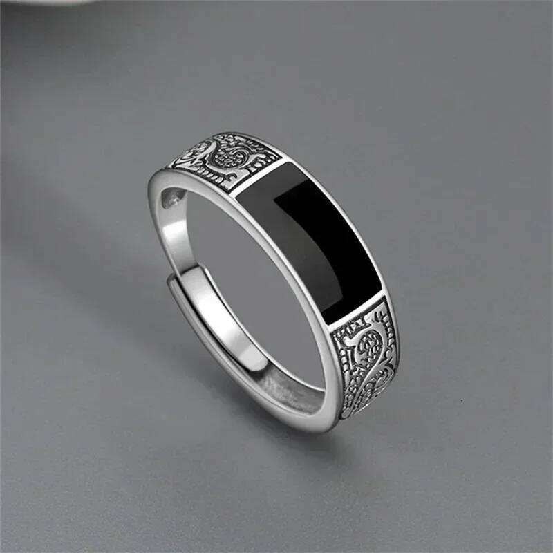 Fashion New Vintage Dragon Pattern Titanium Steel Hip Hop Men Single Party Opening Adjustable Ring H260312