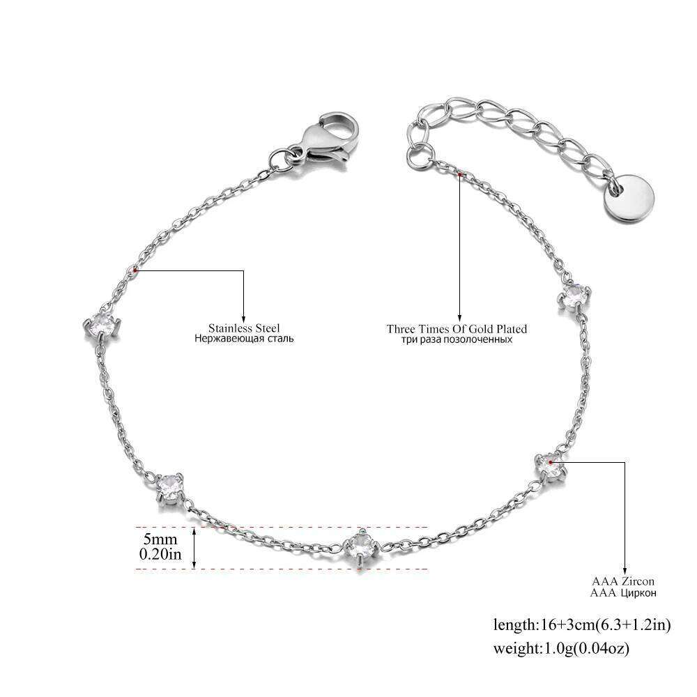 Lokaer Classic Small Dainty Cubic Zirconia Chain Bracelets for Women 18K Gold Plated Stainless Steel Wedding Jewelry B24059 Z260313