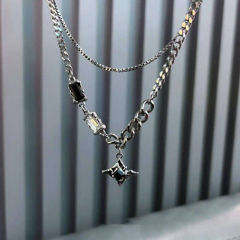 Hip Hop Zircon Star Double Layer Necklace For Men Women Trend Charm Titanium Steel Pendant Chain Unisex Jewelry Wholesale H260312