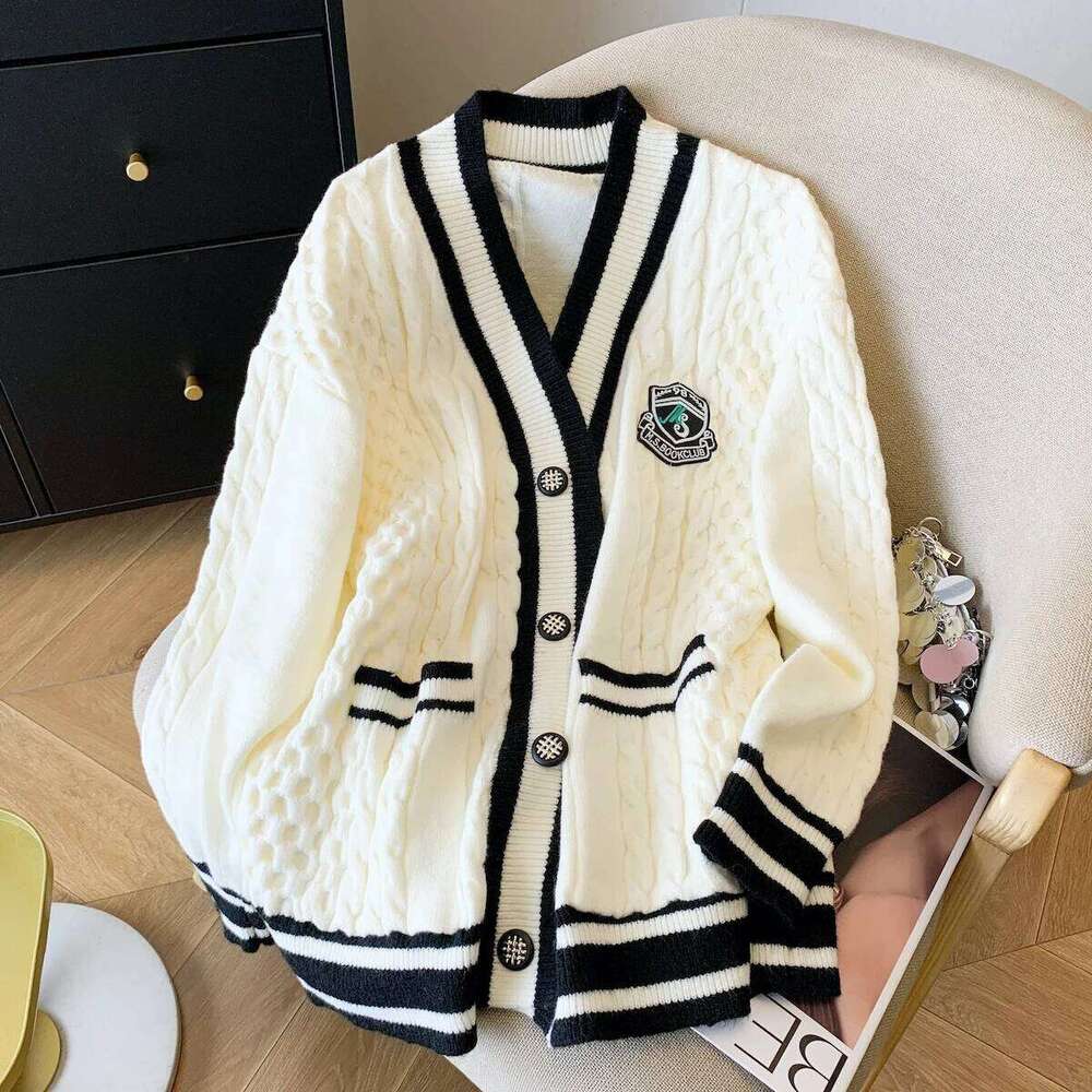2025 Autumn Winter Preppy Style Embroidered Knitted Tops Loose Long Sleeve Cardigan Jacket Korean Casual Women Sweater Z260313