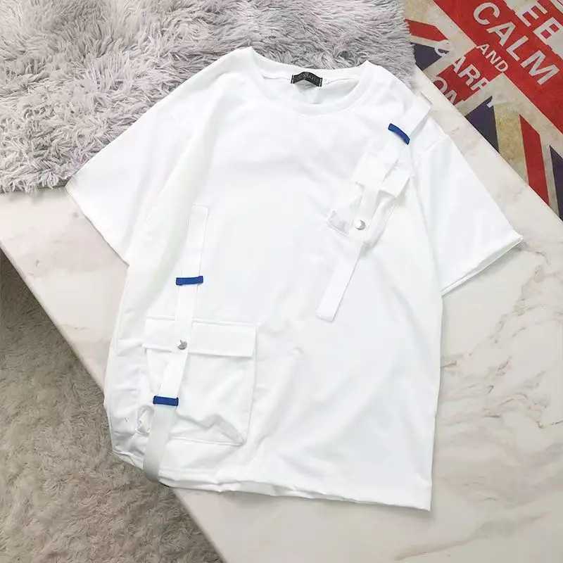 Japanese Function Summer Short-sleeved T-shirt Workwear Men Loose Casual Trend Fashion Drop Shoulder Personality Pockets Tops D260313