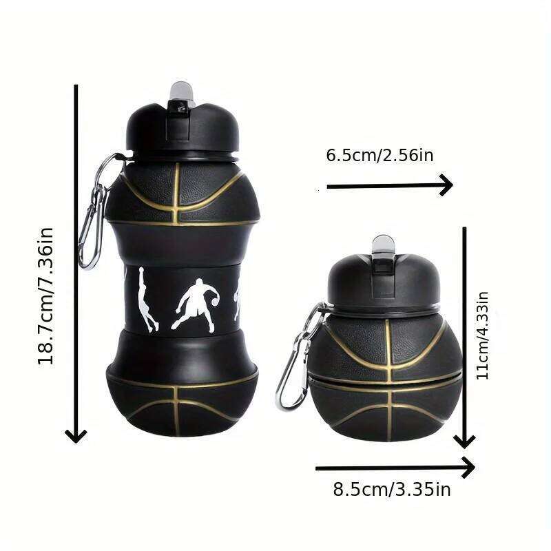 Creative Basketball Theme Silicone Water Bottle - Foldable and Stretchable, with Mountaineering Buckle, Insulated Z260313