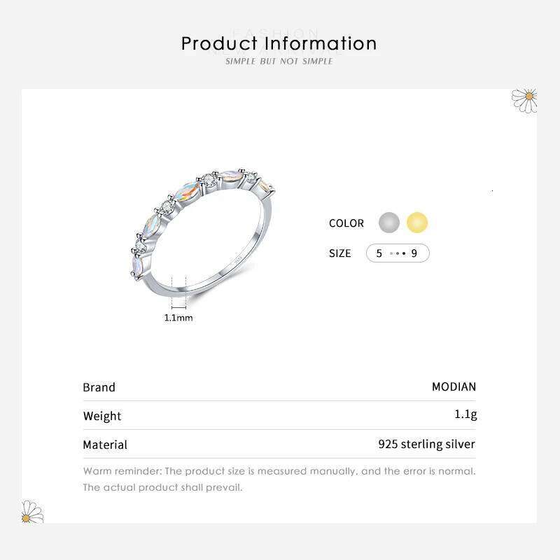 MODIAN New 925 Sterling Silver Shiny Moonstone Stackable Rings Simple Charm Finger Ring for Women Minimalist Female Fine Jewelry H260312