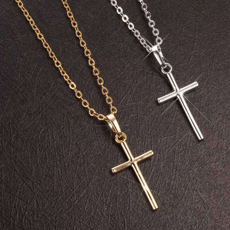 Zircon Cross Pendants Necklace Fashion Light Golden Silver Color for Men Women Jewelry Chain Accessory H260312