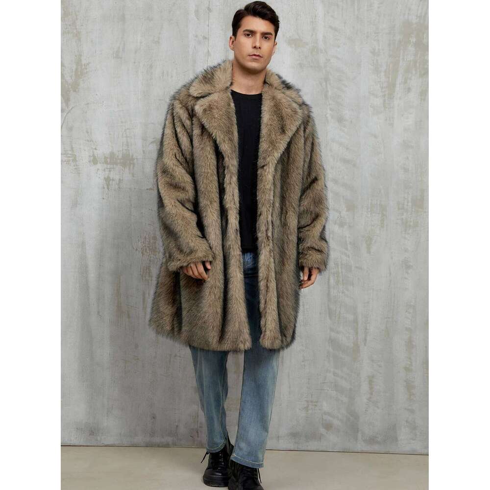 Autumn Winter Large Lapel Long Faux Fur Jacket Men's Overcoat Men Clothing Coat With Pockets Z260313