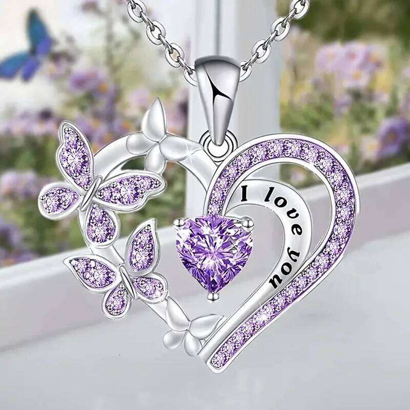 Huitan Purple/White Butterfly Pendant Necklace for Women Aesthetic Female Neck Accessories Wedding Party New Trendy Jewelry H260312