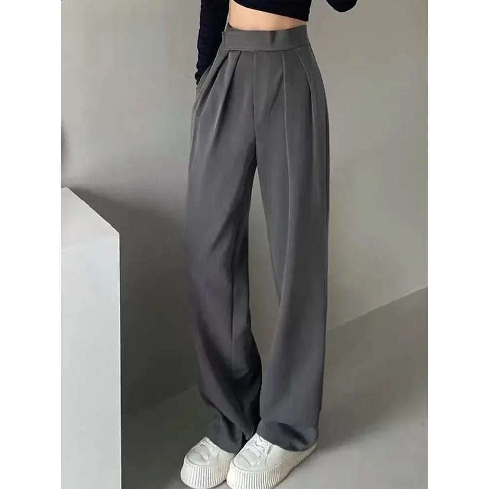 Jielur Brown Wide Leg Women Classic Suit Vintage Palazzo Office Elegant Casual Black Trousers Female High Waist Pants Z260312