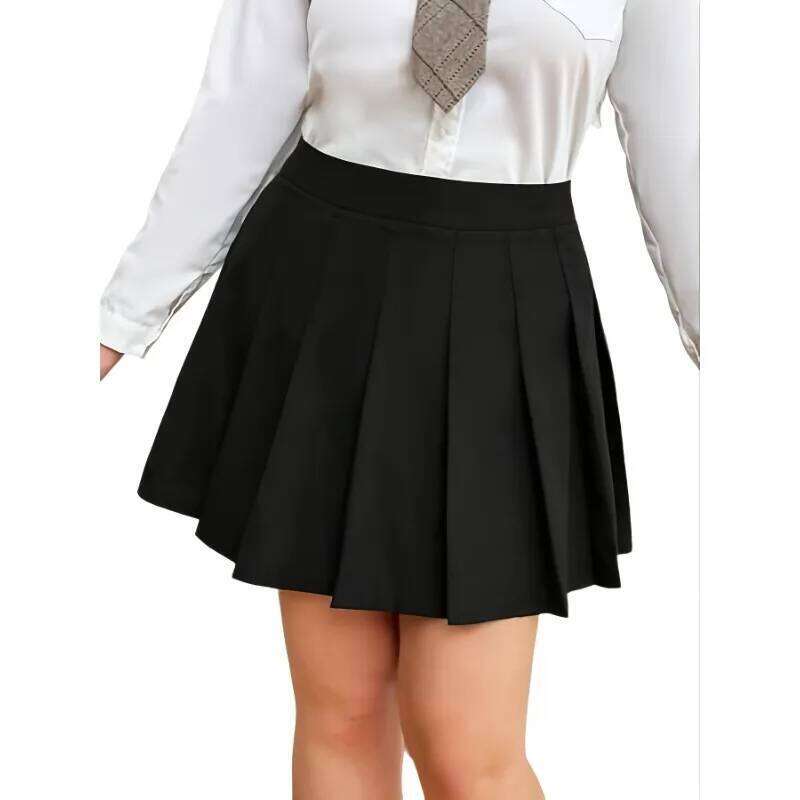 Plus Size 1XL-5XL Women's Fashionable Solid Color Versatile Comfortable Pleated Skirt Z260314
