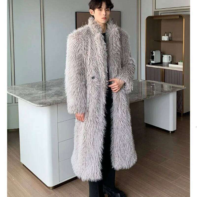 Men's Winter Clothing Faux Fur Coats High-end Windbreaker Frost-resistant Thickened Warm Long Leather Coat Loose Black Z260313