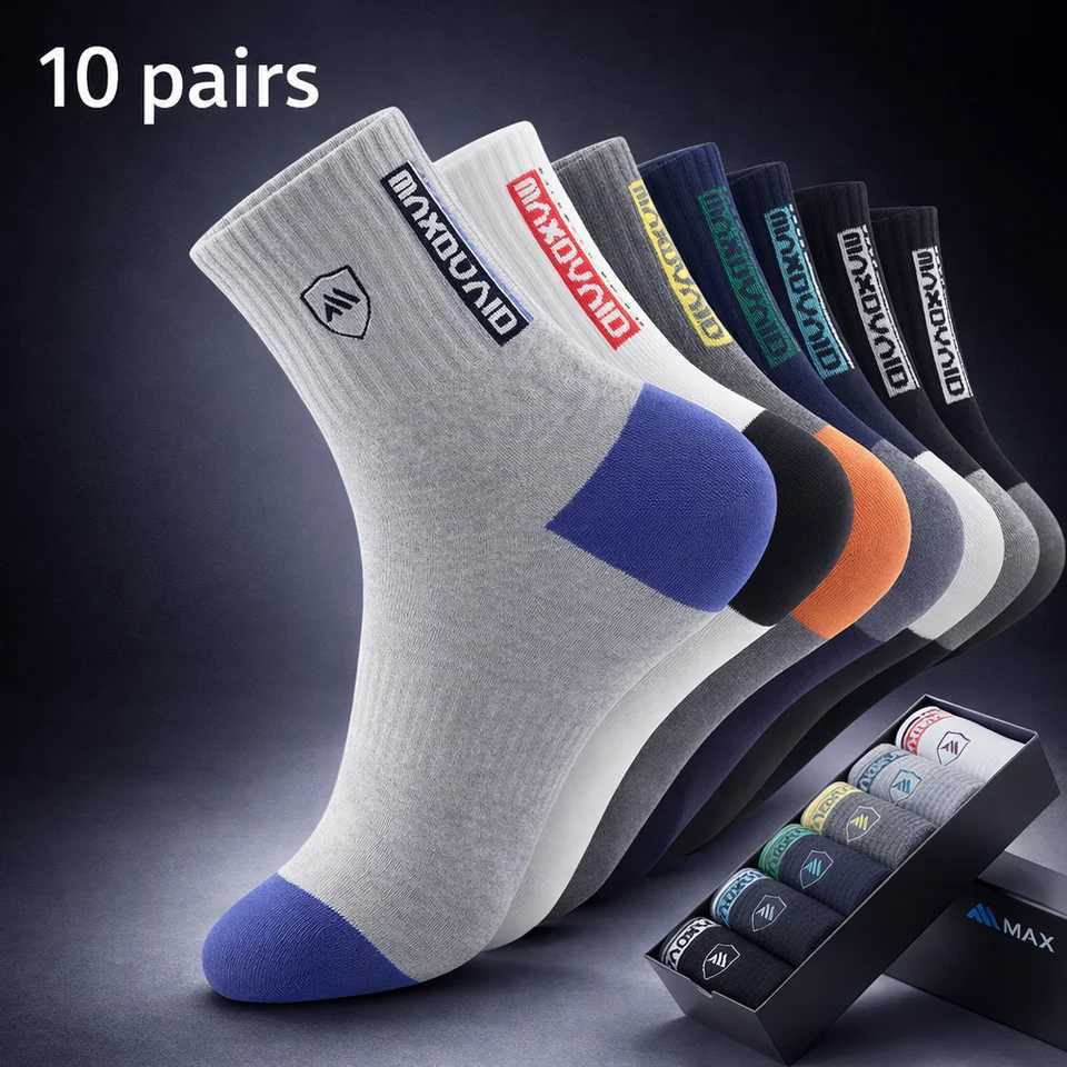 5 Pairs Mens Breathable Bamboo Fiber Sports Socks Anti-Odor Sweat-Absorbing Business Crew Stockings Suitable for All Seasons D260313