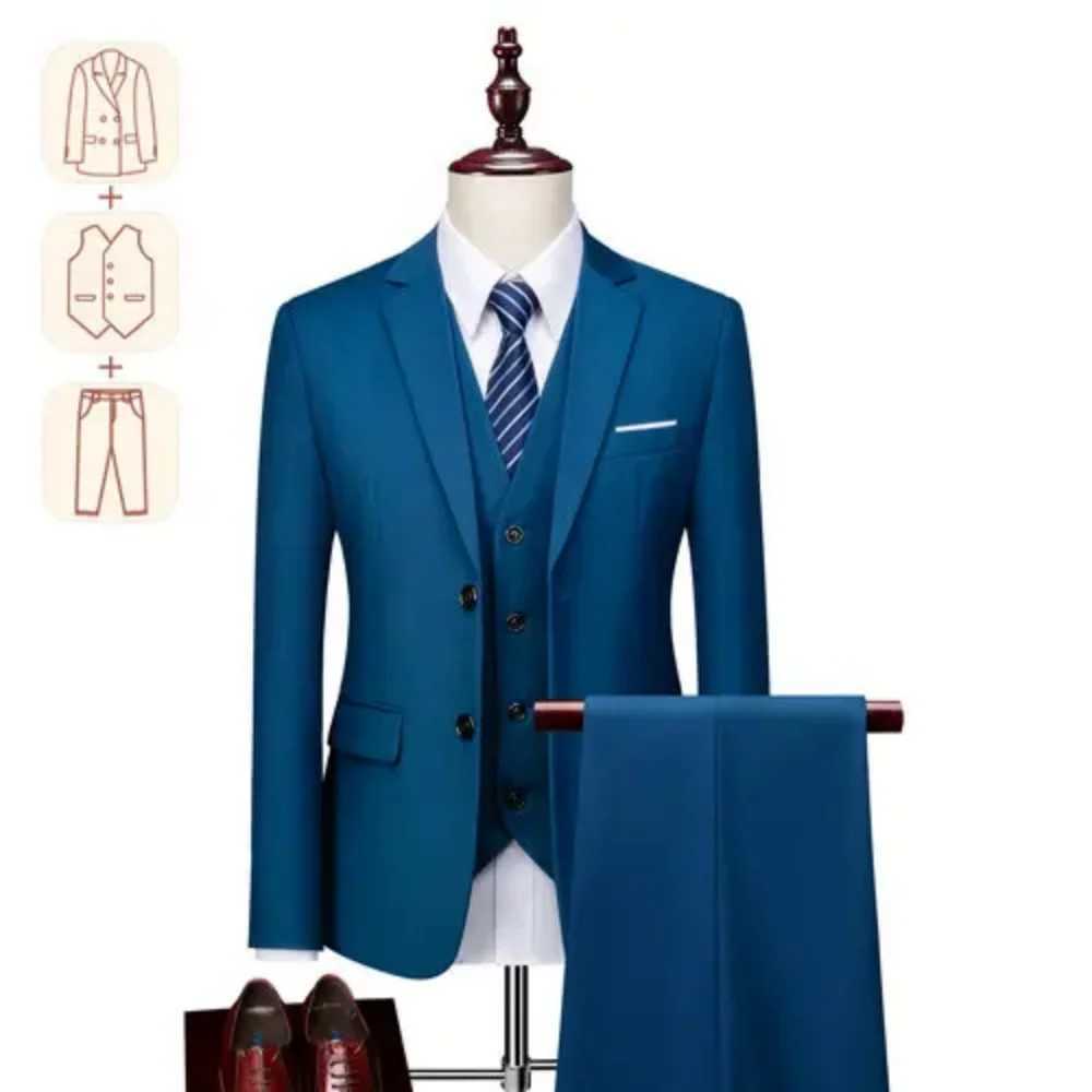 Mens Big Tall Slim Fit Business Casual Suit for Weddings Genuine Blazer Waistcoat And Pants Dress Trousers US Size M260313