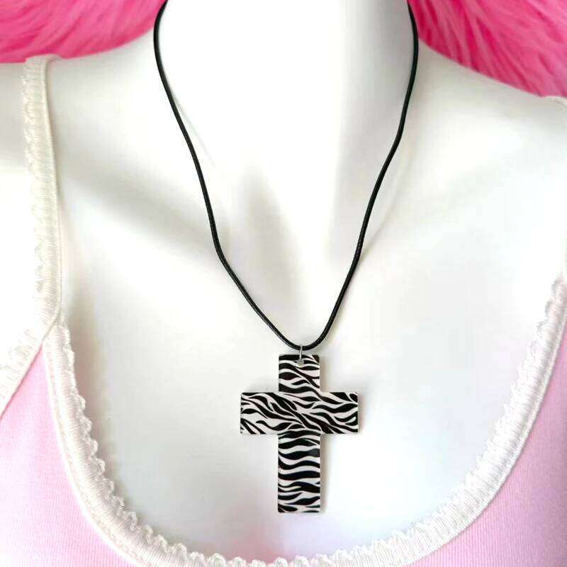 Y2K Jewelry Acrylic Leopard Zebra Print Cross for Women Cool Kawaii Cute Fashion Sexy Necklace Punk Accessories Goth H260312
