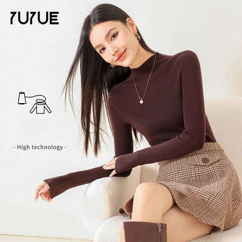 Wool Seamless Integrated Sweatwe Knit Base Shirt, Spring and Autumn Thin Slim Women's Top Z260313