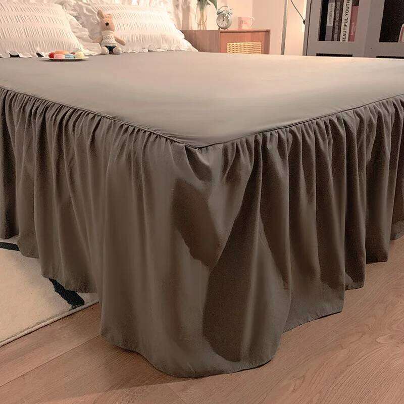 Pink Ruffled Seersucker Duvet Cover Set 3/4pcs Soft Lightweight Down Alternative Grey Bedding with Bed Skirt and Pillowcases H260311 H260312 - view 6