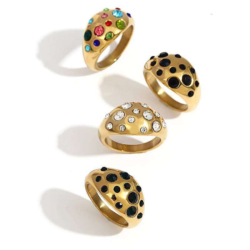 Freetry Fashion Inlaid Rhinestone Crystal Exquisite Geometric Stainless Steel Waterproof Gold Plated Ring Jewelry Gift H260312