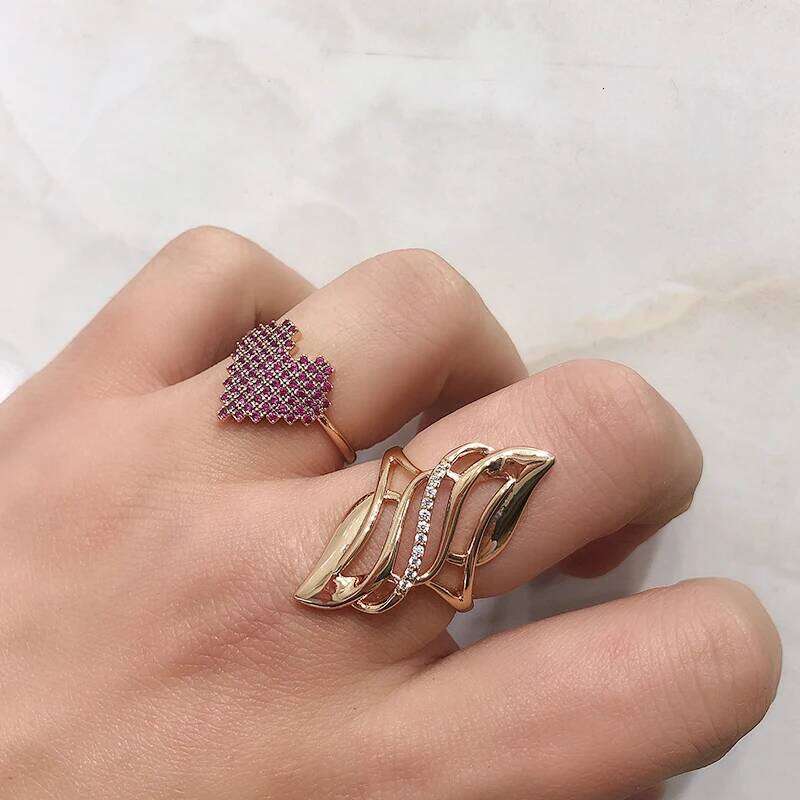 Kinel 2021 Trendy 585 Rose Gold Ring Bride Wedding Ethnic Natural Zircon Rings for Women Fashion Fine Jewelry H260312